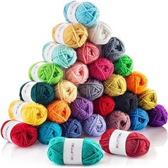 CRAFTISS 30 x 20 g akrila dzija, mini bumbiņa, 1300 metri, mīksta dzija tamborēšanas adīšanas amatniecības projektiem. Dažāda sākuma tamborēšanas komplekta dzija pieaugušajiem un bērniem