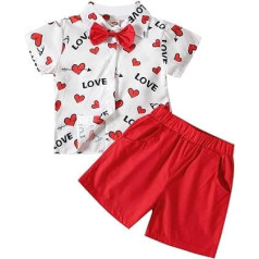 Toddler Bodysuits 6M to 4 Years Kids Boys Valentine's Day Short Sleeve Hearts Printed T Shirt Tops Shorts Gentleman Kids Outfits