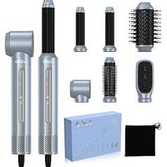 Airstyler 6-in-1, UKLISS 1400 W Hairstyler Warm Air Brush, 30 mm Air Curling Iron, 3 Temperature Adjustments Hair Styler, Ion Blow Dryer Brush Set, for Drying, Curling, Straightening Hair (Blue)