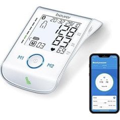 Beurer BM 85 Oberarm-Blutdruckmessgerät, patentiertem Ruheindikator, praktischer Li-Ion-Akku, mit App-Anbindung, beleuchtetes Display, Inflation Technologie