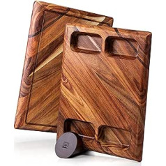 Apace Living Contour Wooden Chopping Board - Large Acacia Wood Carving Board with Stand, Double-Sided Kitchen Board with Juice Groove and 4 Bowls - Serving Board by Apace Living 43 x 33 x 3.8 cm