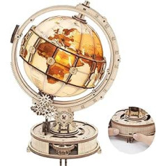 Robotime 3D Wooden Puzzle for Adults Luminous World Globe Wooden Puzzle Model Kit with LED Light Rotating Wooden Construction Kit Michan Craft Kits Best Festival Gifts