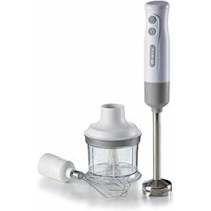 Ariete Breakfast 606 Hand Blender with Chopper, Mini Purée Stick with 2 Speeds, Stainless Steel Blade, Removable Base, Transparent Measuring Cup, 700 W, White