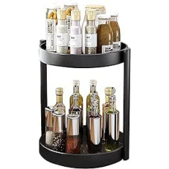 2-Tier 360° Rotating Spice Rack Organiser Spice Rack Standing Spice Rack No Drilling Lazy Susan Metal Stable Spice Holder Organiser Turntable for Kitchen Table Worktop