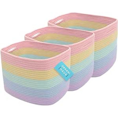 OrganiHaus Storage Basket Set of 3 - Small Woven Cotton Baskets for Sorting - Woven Towel and Laundry Basket for the Bathroom - Decorative Woven Storage Basket - Pastel Rainbow