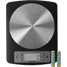 Salter 1136 BKSSDR Ultra Slim Disc digitālie elektroniskie virtuves svari, viegli nolasāms LCD displejs, metriskie/collas mērījumi, akvatronic funkciju šķidrumi ml vai fl.oz.