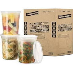 Caterserve pārtikas uzglabāšanas konteineru komplekts, plastmasas trauki ar vāku, necaurlaidīgi maltīšu gatavošanas konteineri, pārtikas uzglabāšanas konteineri (32 unces, 24 gabali)