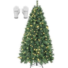 Salcar Artificial Christmas Tree with Lighting, 180 cm, with Gloves and 250 LEDs, Metal Christmas Tree Stand