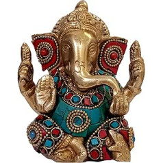 Purpledip Ganapathi vai Vinayaka Ziemassvētku eglītes statuja Kunga cietajam misiņam ar tirkīza dārgakmeņiem Hindu reliģiskais dievs 10320