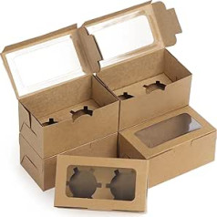 Coptiner Pack of 50 Cupcake Boxes with Window and Inserts, Kraft Paper Gift Boxes for Muffins, Pastries, Cupcakes, Cakes, Biscuits