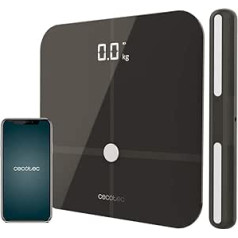 Cecotec Surface Precision 10600 Smart Healthy Pro tumši pelēka vannas istabas skala, lietotne, Bluetooth savienojamība, stienis ar sensoriem bioimpedances mērīšanai, 15 parametri, īpaši plakans dizains