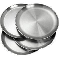 Wanby Stainless Steel Plates 26 cm 304 Metal Lightweight Steel Plate Unbreakable Dinner Tableware Plate Set Non-Toxin Dishwasher Safe BPA Free and Healthy