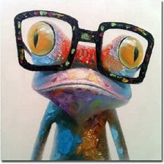 Fokenzary Hand Painted Art Oil Painting Cute Frog with Glasses on canvas stretched and Framed Ready to Hang