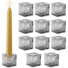 LALAGO Pack of 12 Glass Taper Candles, Transparent Candle Holder, Glass Taper Candles, Taper Candle Holder, Candle Holder for Table Candles, Tree Candles, Candles (Grey)