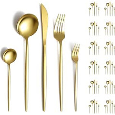 Evanda Gold Bestecksets 60 Stück Service für 12, Titanium Gold-plated Edelstahl Besteck Set, Messer Gabeln Löffel Besteck Set für Hochzeit, Partys, Geburtstag, Restauroom, spülmaschinenfest