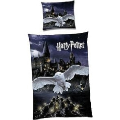 Familando Harry Potter grozāmās gultas veļas komplekts, 135 x 200 cm, 80 x 80 cm, Bērnu gultas veļa, izgatavota no 100% kokvilnas, Pūce Hedviga, Cūkkārpa, Vācijas izmērs, Vasaras gultas veļa