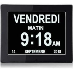 8 Inch LCD Digital Clock Calendar with Date, Day and Time, Non-Graduated, Auto Dimming, 8 Languages HD Display, Reminder for Alzheimer, Elderly and Children