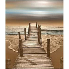 YEESAM ART DIY Oil Painting by Numbers Adults Children Beach Sunset Sea Bridge Number Painting from 5 Oil Wall Art (Bridge, without Frame)