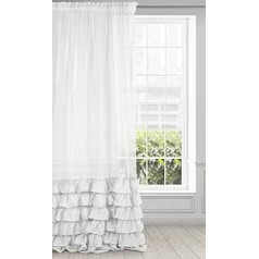 Eurofirany Dolly Gothic aizkars Gluda Valance ar volāniem Caurspīdīga aizkaru volānu lente 1 gabals Caurspīdīga Eleganta Augstas kvalitātes Glamour Guļamistaba Dzīvojamā istaba 140 x 250 cm Balta