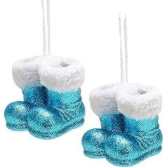 Christmas Concepts® Pack of 2-10cm Glitter Hanging Christmas Boots with White Fur Trim - Christmas Tree Ornaments/Baubles (Turquoise)