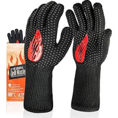 Grill Master Barbecue Gloves, Heat Resistant up to 800 °C, Waterproof and Fireproof Gloves for Cooking, Grilling, Baking, Fire Pit, Washable and Reusable Oven Gloves, Ideal Grill Accessory