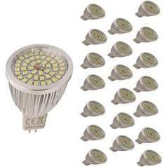 20 x MR16 6 W LED bulbs, cold white (6000 k), 48 SMD 2835, 500 lumen, AC/DC 12 V, LED angle 120 °, CRI: 75, no strobe effect.