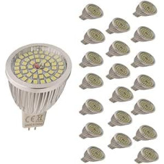 20 x MR16 6 W LED spuldzes, auksti baltas (6000 k), 48 SMD 2835, 500 lūmeni, AC/DC 12 V, LED leņķis 120 °, CRI: 75, bez strobo efekta.