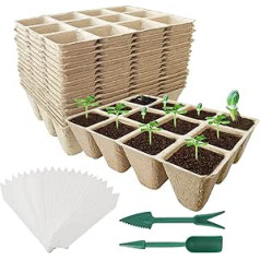 Fooyekep Samen-Starter-Tablett, 20 Stück Torftöpfe für Setzlinge, 240 Zellen, biologisch abbaubar, Samen-Starter-Töpfe, Keimschalen, Bio-Samen-Starter-Set mit 20 Pflanzen-Etiketten