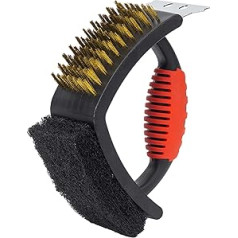 Amig - 3 in 1 Grill Brush | Cleaning Brush for Fireplus Grills, Accessories for Cleaning Grills | Brush, Scraper and Sponge | Grills and Electric Grills | Dimensions: 16.5 x 11.5 x 7 cm