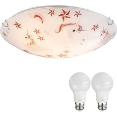 bmf-versand Children's Room Lamp Girls Boy Ceiling with LED - Ceiling Light E27 2 Bulbs - Children's Room Lamps Stars Unicorn - Ceiling Light Children Pink Red - Baby Room Lamp - Round 40 cm