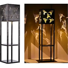 Irishom Outdoor Solar Floor Lamp with Shelves 2-Layer Metal Shelf Floor Lamp with Decoration Patterns for Patio, Balcony, Yard, Hallway, Garden