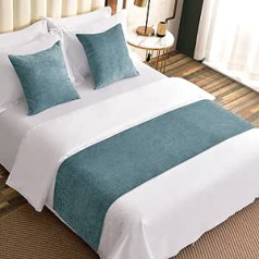 AMBERIS Bed Runner Blue Chenille Soft No Fade Modern Bed Scarf