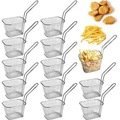 Sporgo Pack of 12 French fries cups: small stainless steel frying basket, silver chip basket, basket for fried food baskets with handle, fryer basket for chips, onion rings, chicken nuggets (1)