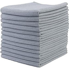 Polyte - Premium Microfibre Tea Towels - Waffle Texture - Grey - 41 x 71 cm - Pack of 12
