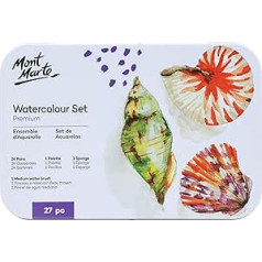 MONT MARTE Premium Watercolour Cake Set 27 Pieces 24 Colours 1 Water Brush 1 Sponge 4 Mixing Trough