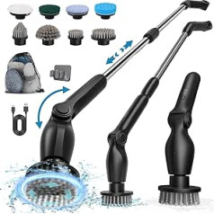 Electric Cleaning Brush Rotatable Cordless with 8 Interchangeable Brush Heads, Extension Rod and 2 Rotational Speeds for Bathroom