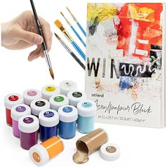 int!rend Acrylic Paint Set with 5 Brushes and Paper - 14 x 18 ml Acrylic Colours - Waterproof Acrylic Paint for Painting Canvas, Wood, Clay & Stones - Acrylic Paint 14 Colours in Pot