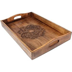 Ajuny Decorative Wooden Serving Tray for Snack Fruit Tea Hand Carving Flower Design Home Kitchen Gifts