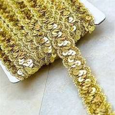 Nicole Knupfer Sequin Lentes Sequin Ribbon Borders Roll for DIY Craft Projects Deju apģērbs Kopējais garums 13 m Platums 25 mm (gaiši zelts)