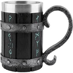 Tongdejing Nordic Viking Rune Tasse, Wikinger Bierbecher nordische Mythologie Geschenke, Edelstahl Wikinger Kaffee Cool Mug nordische Dekor Bierkrug Wikinger Becher (wie abgebildet)