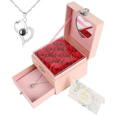 JEKUGOT 9 Ewige Rosen, handgemachte konservierte Rose Geschenkbox mit 100 I love you Sprache Halskette, romantisches Geschenk für Frau und Mutter am Valentinstag, Muttertag, Jubiläum, Geburtstag,