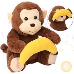 Hopearl Peek A Boo Monkey ar banānu interaktīvi atkārto jūsu teikto plīša rotaļlieta, muzikāla dziedāšana, runājoša plīša rotaļlieta, burvīga elektriskā anime dzimšanas dienas ballīte, brūna, 28 cm