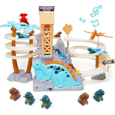 Race Track Toy Climbing Stairs Toy Scooter Coaster Electric Double Loop Dinosaur Track Toy with Flashing LED Lights Orbit Boys Girls Ages 3+