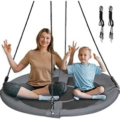 Plate Swing Hanging Swing Round Swing 120 cm Circle Swing Flying 120 kg Weight Capacity 2 Additional Hanging Straps Adjustable Multi-Strand Ropes Safe and Durable Swing Seat