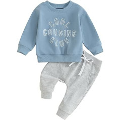 Newborn Baby Boy Girl Cousin Crew Clothing Set 2 Pieces Long Sleeve Crew Neck Pullover Sweatshirt Elastic Waist Jogger Long Trousers Siblings Tracksuits