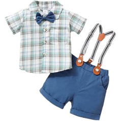 Fashion Newborn Bodysuits for Toddler Boys Short Sleeve Plaid Prints T Shirt Tops Shorts Child Kids Gentleman Outfits