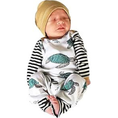 Generisch Baby Clothing Boys 56 Newborn Bērns Zēns Meitene Bruņurupucis Svītrains Romper Jumpui Cepure Apģērbu Komplekts Bērnu Apģērbi Jaundzimušajam (balts, 0-6 mēneši)