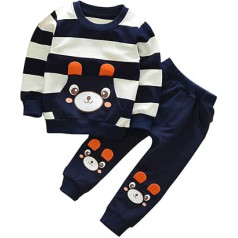 FNKDOR 2-5 years children's baby girls boys clothes striped bear long sleeve shirt + trousers outfits set