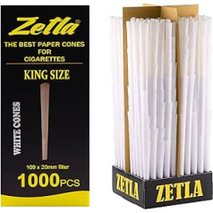 Zetla 1000 konusi King Size - Iepriekš savīti savienojuma uzmavas - Koniskas uzmavas ar filtru (109 x 20 mm) - Savienojumu konusi King Size - Iepriekš velmēti papīri