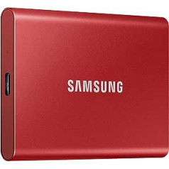 SAMSUNG T7 1 TB pārnēsājams SSD, līdz 1050 MB/s, USB 3.2 Gen2, spēles, studenti un profesionāļi, ārējais cietvielu disks (MU-PC1T0R/AM), sarkans